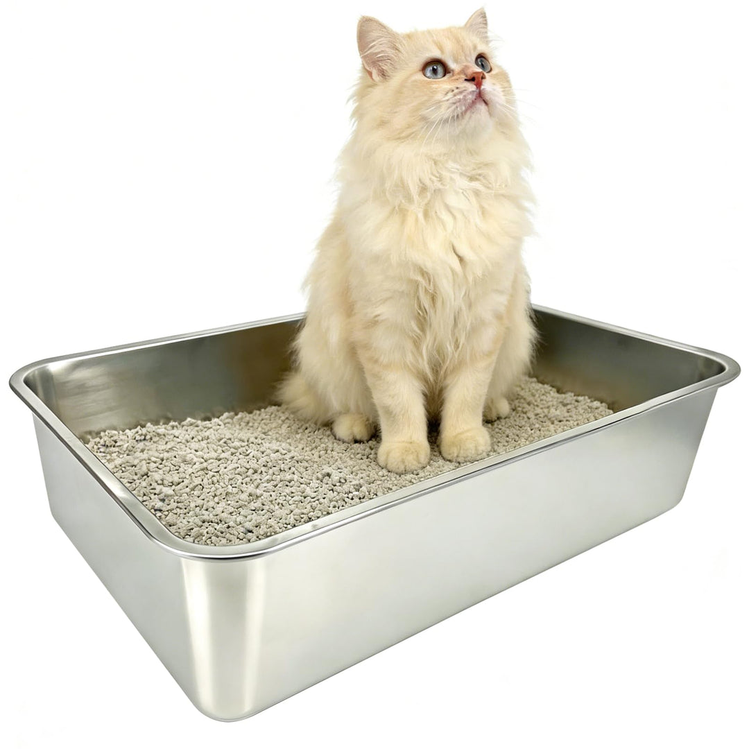 Edelstahl Katzenklo Offen, 60x40x15cm – Katzentoilette Edelstahl mit Antihaftbeschichtung, Geruchsfr