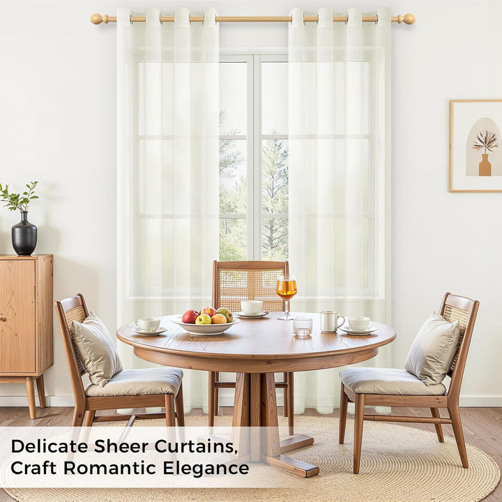 MRTREES Gardinen mit Ösen Vorhang Creme 2er Set, 145 cm Lang 140 cm Breit, Kurze Fenster Gardine Tra