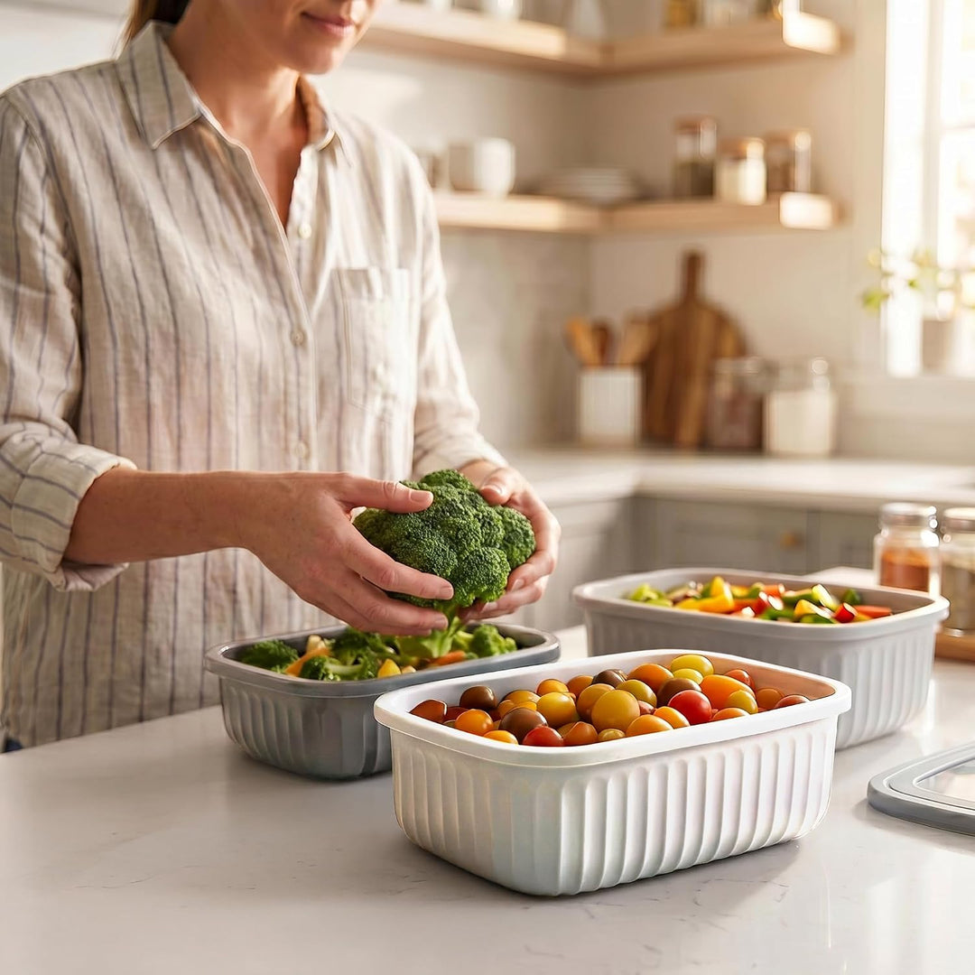 Arendo – Lunchbox - Vorratsdosen Set mit Deckel – 4 Dosen bis zu 4 Liter – Dampf-/Druckventil – inei
