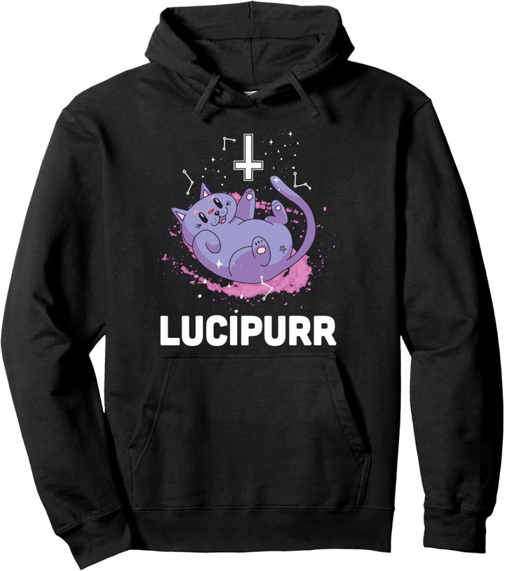 Lucipurr Hail Satan Okkulte Satanische Katze Baphomet Pullover Hoodie