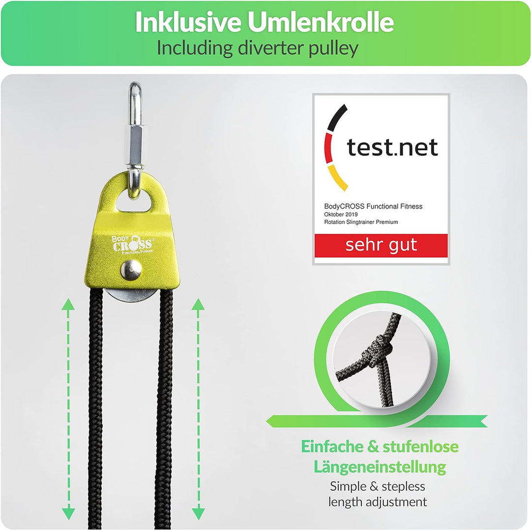 PREMIUM Schlingentrainer mit Umlenkrolle, Türanker, Poster, Trainingsplan, Befestigungsschlaufe| Mad