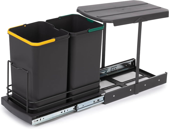 Emuca - Recycle-Küchenrecyclingbehälter, 2 x 12 L, Bodenbefestigung und Handauszug, Anthrazitgrauer