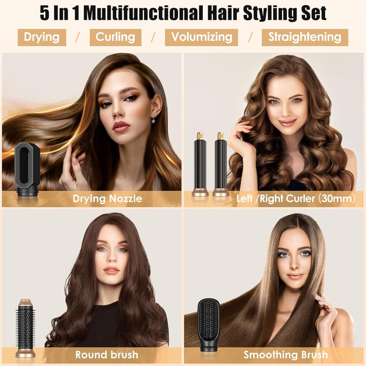Journeyside 5-in-1 Airstyler Set 1000W, Professioneller Warmluftbürste mit Lockenstab&amp;Glätteisen, Mu