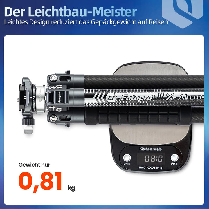 Fotopro X-Aircross 3 Lite 157cm Leichtes Reisestativ Kohlefaser mit Panorama Kugelkopf 0.81kg Ultral