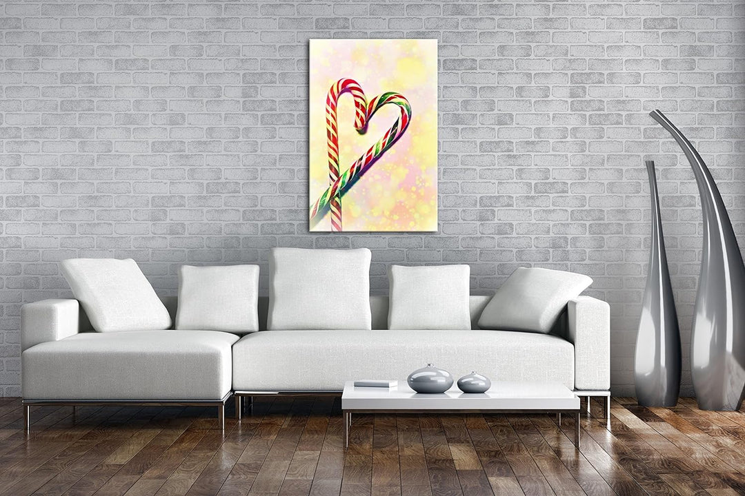 deyoli Zwei bunte Zuckerstangen formen ein Herz Format: 100x70 als Leinwand, Motiv fertig gerahmt au