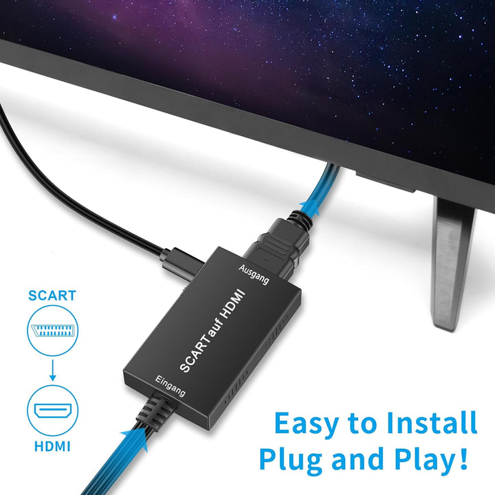 uhddadi Konverter, Scart auf HDMI Adapter Video Audio Wandler HD 1080P mit HDMI Kabel, für HDTV STB