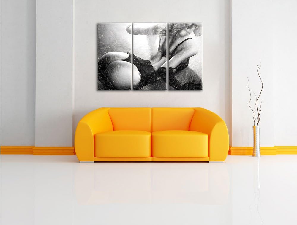 Pixxprint Frau in sexy Dessous als Leinwandbild/Grösse: 3 Teilig (120x80) cm/Wandbild/Kunstdruck/fer