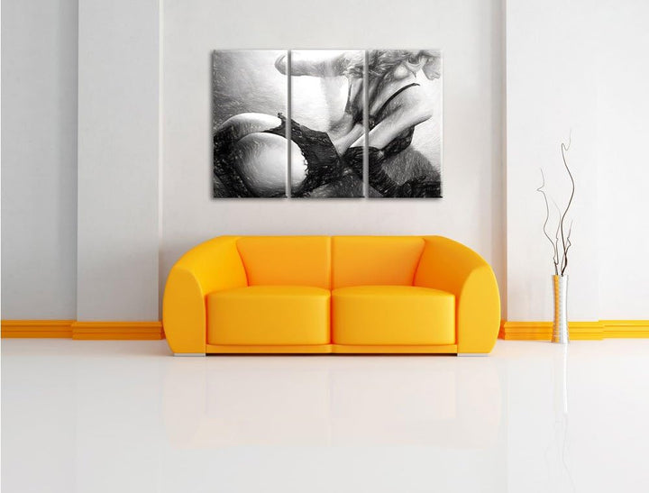 Pixxprint Frau in sexy Dessous als Leinwandbild/Grösse: 3 Teilig (120x80) cm/Wandbild/Kunstdruck/fer