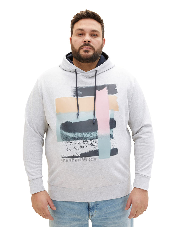 TOM TAILOR Herren Plussize Hoodie Sweatshirt mit Print XXL Grosse Grössen 15398 - Light Stone Grey M