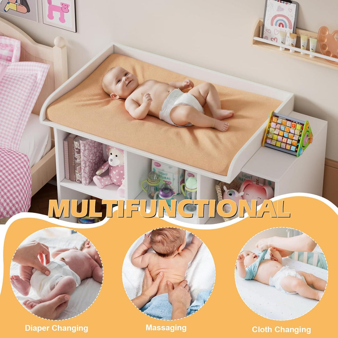 MSFE Wickelkommode Wickeltisch Baby Wickelkommode aus Holz mit abnehmbarem Wickelaufsatz, 2 Schublad