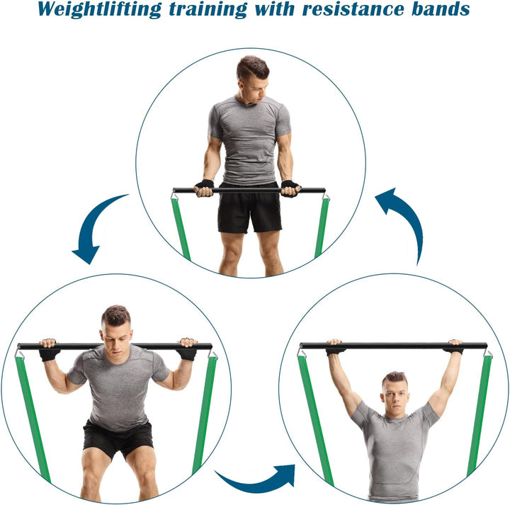 Prebene Resistance Band Bar, 26.4in or 39.4in, Workout Bar for Fitness, Portable Weightlifting Train