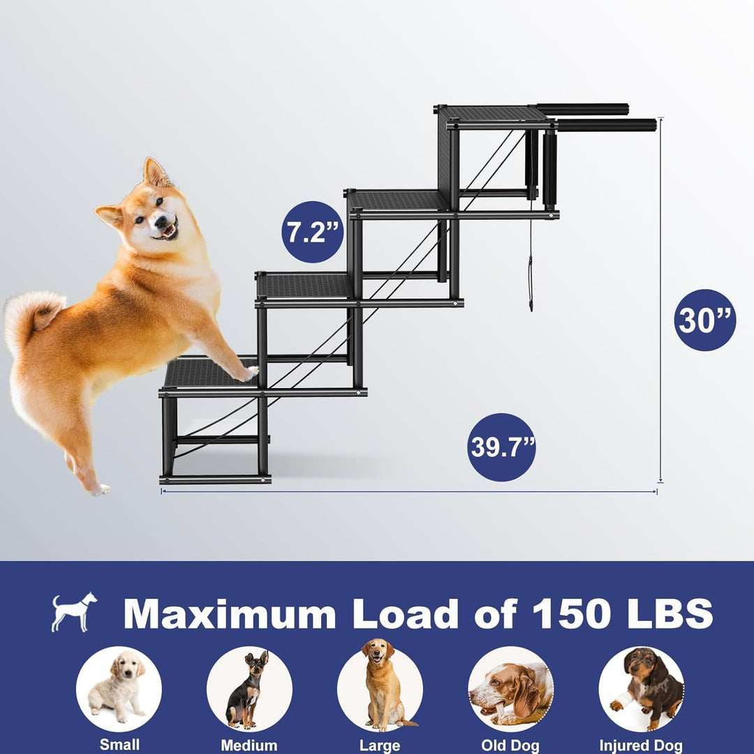 HEYOUTH Hunderampe Auto Klappbar,Hundetreppe Grosse Hunde,Rampe Hund Auto 4 Stufen,Bis 80 kg belastb