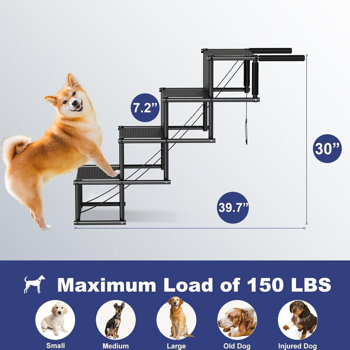 HEYOUTH Hunderampe Auto Klappbar,Hundetreppe Grosse Hunde,Rampe Hund Auto 4 Stufen,Bis 80 kg belastb