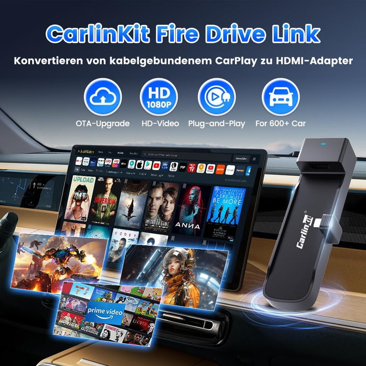 Carlinkit Fire DriveLink HDMI Adapter - konvertiert kabelgebundenes CarPlay für Fire TV Stick Stream
