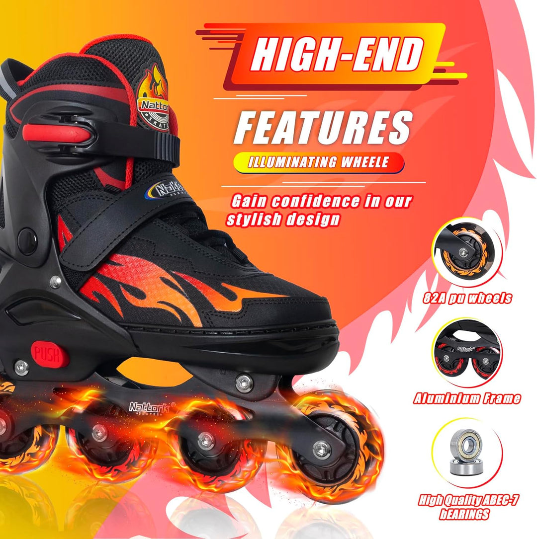 Nattork Adjustable Inline Skates for Kids and Teens, Nezha Inferno Skates Indoor and Outdoor Blades
