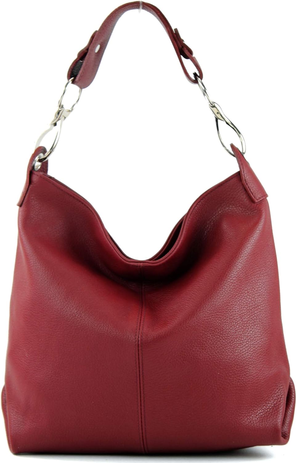 modamoda de - T168 - ital. Schultertasche Henkeltasche aus Leder Dunkelrot, Dunkelrot