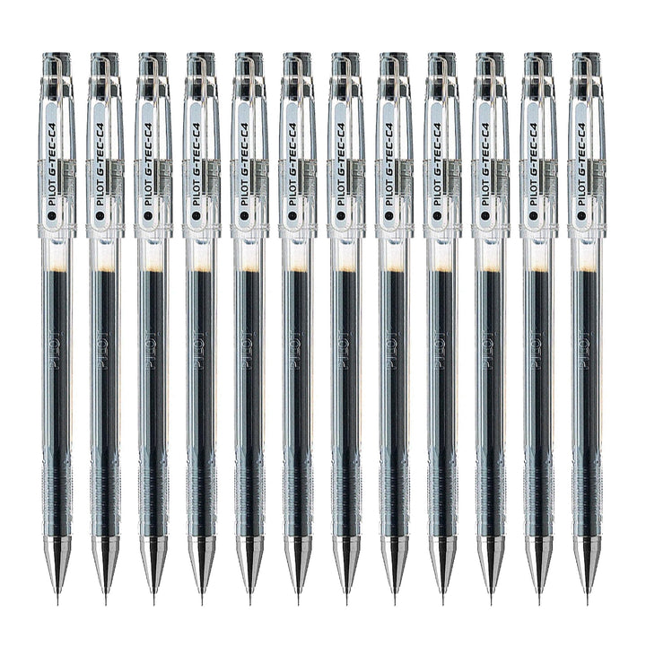 Pilot G Tec C4 Gelschreiber Micro 0,4 mm Schreibspitze 0,2 mm Strichbreite 12 Stück schwarz, schwarz