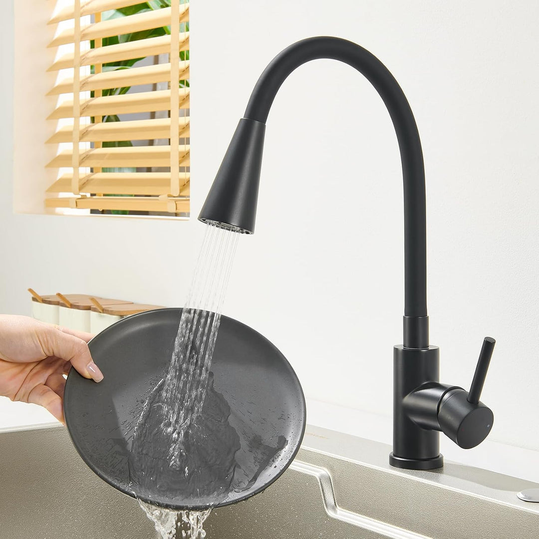Wasserhahn Küche Schwarz mit Flexibler Auslauf 360° Drehbar, Schwarz