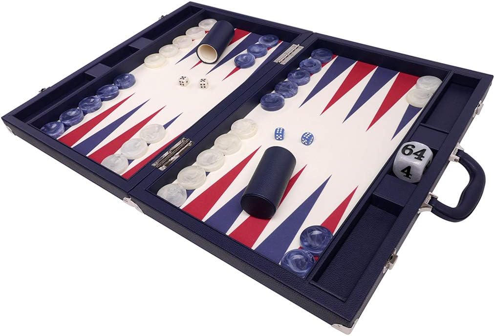 Wycliffe Brothers 53,3 cm Turnier Backgammon-Set - blauer Koffer mit Vanillefeld - Masters Edition