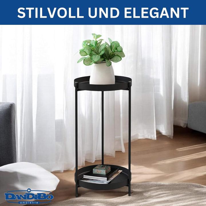 DanDiBo Blumenständer Metall Schwarz Rund 2 Etagen 52 cm 96583 Beistelltisch Blumenhocker Pflanzenst