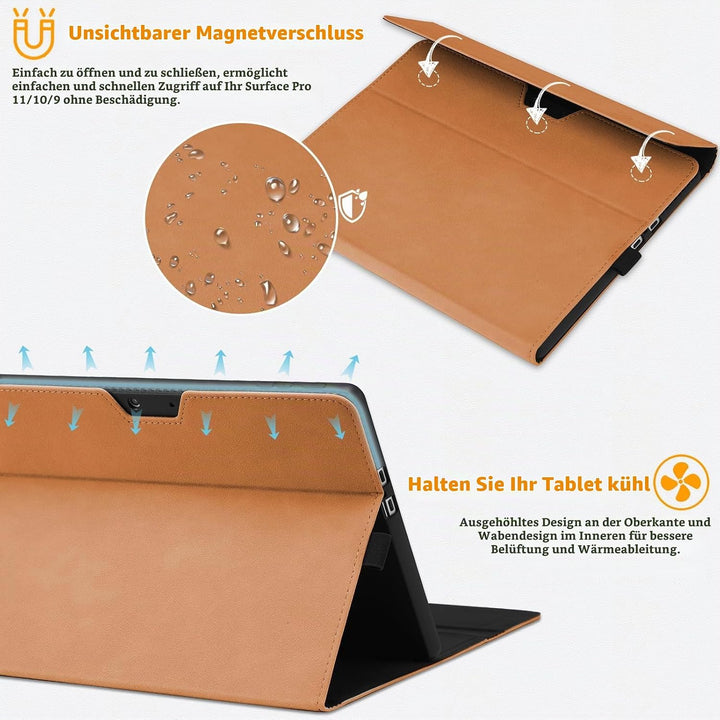 HYZUO Hülle für Surface Pro 11 2024, Surface Pro 10 2024, Surface Pro 9 2022, Mehrwinkelbetrachtung
