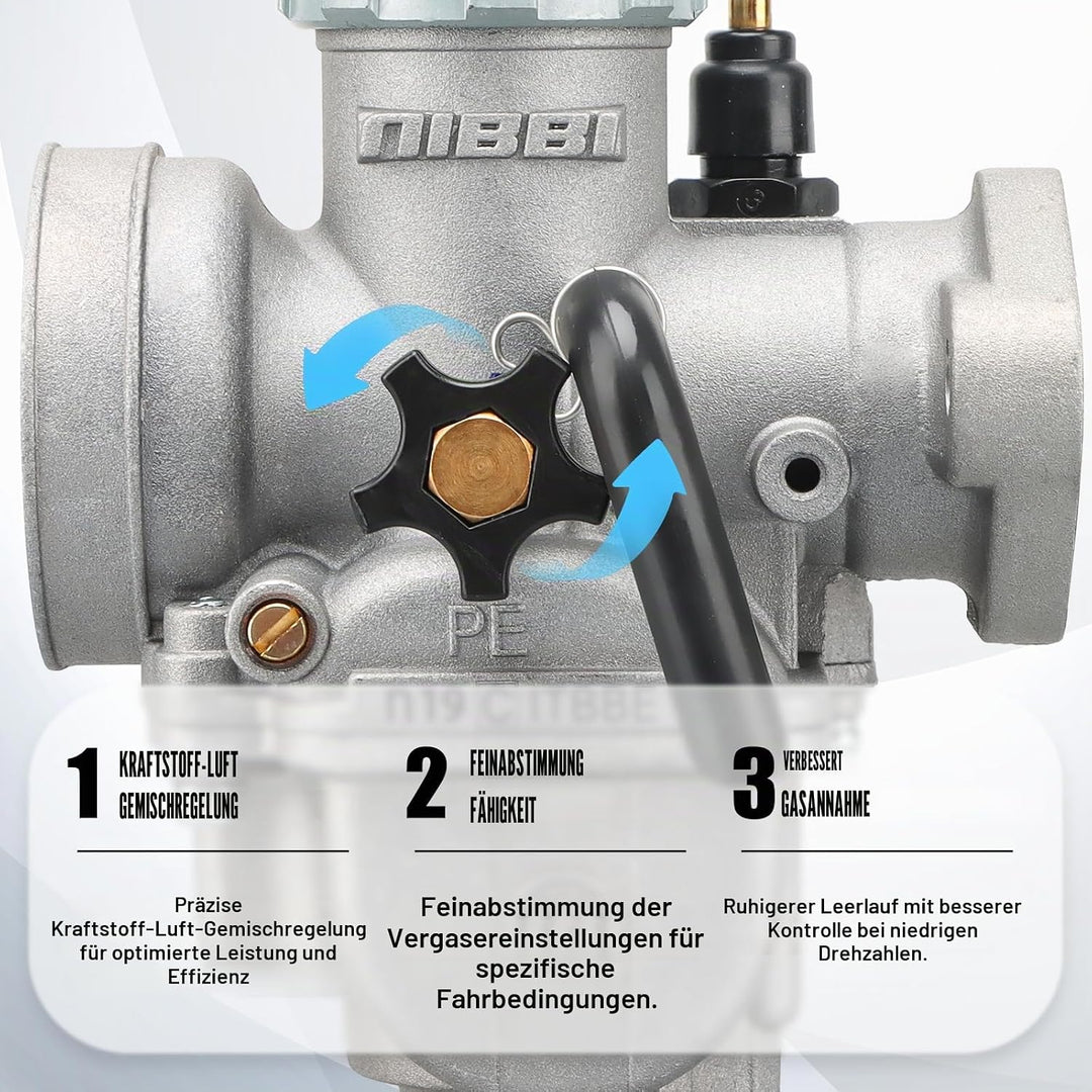 NIBBI PE17mm Vergaser für 80cc-100cc Flansch Motorrad Motor Vergaser mit Carb Jets PE-Flansch-17mm,