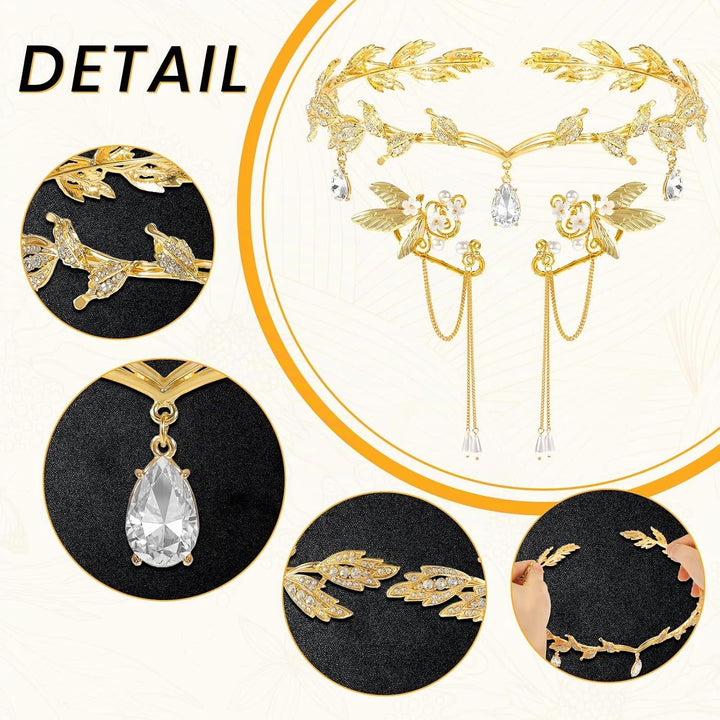 Hifot Elfen Ohrringe Tiara Set für Damen, Elfen Krone Kopfschmuck Fee Pixie Elf Ohren Ohrclips für E