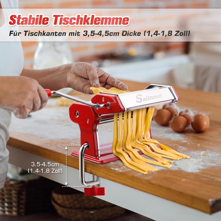 Sailnovo Nudelmaschine Pasta Maker 180 Aluminiumlegierung mit 9 Einstellbaren Stärkeeinstellungen un