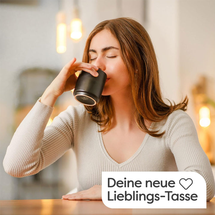 Cosumy Cappuccino Tassen 4er Set Schwarz aus Keramik - Stapelbares Design - Entworfen für Latte Art