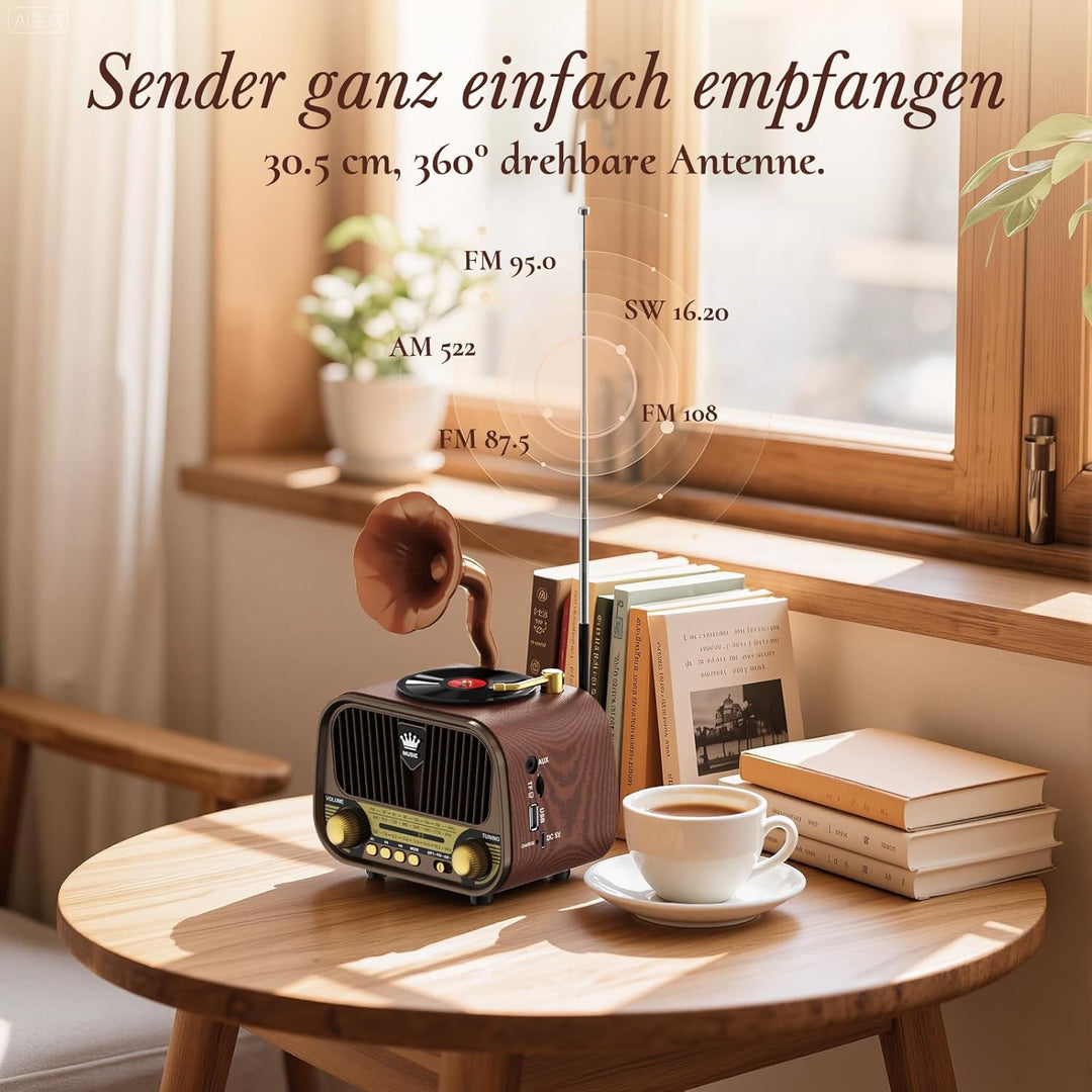 PRUNUS J-190 Retro Radio Klein AM/FM/SW, Nostalgie Radio mit Akku 1800mAh, Kofferradio mit Bluetooth