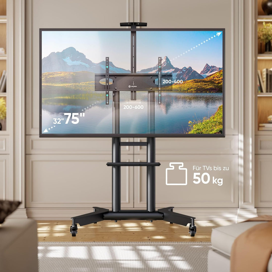 ONKRON TV Ständer rollbar für 32-75 Zoll TV bis zu 60 kg, Fernsehständer höhenverstellbar 200x200-60
