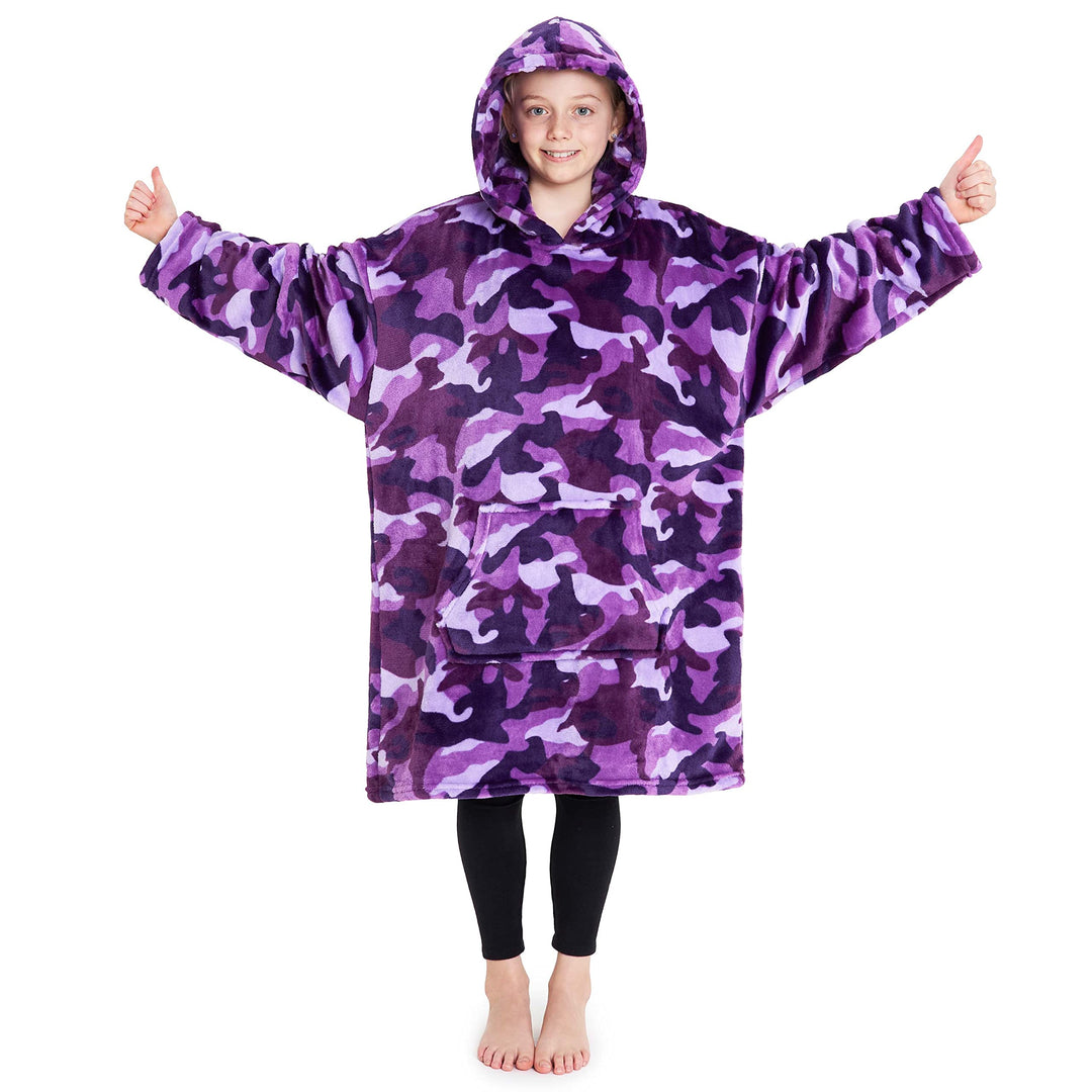CityComfort Decke Hoodie Kinder Fleece Übergrösse Kapuzenpullover Mädchen Einheitsgrösse Lila Tarnfa
