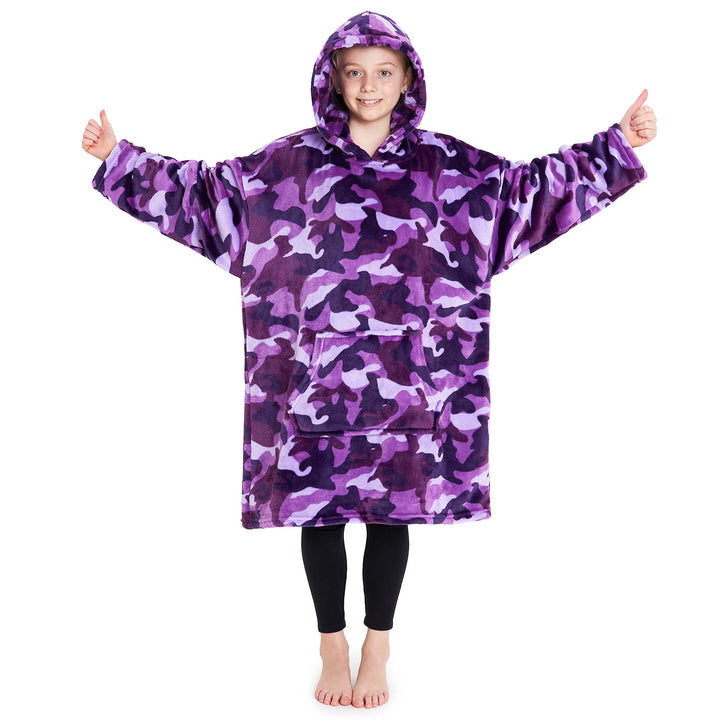 CityComfort Decke Hoodie Kinder Fleece Übergrösse Kapuzenpullover Mädchen Einheitsgrösse Lila Tarnfa