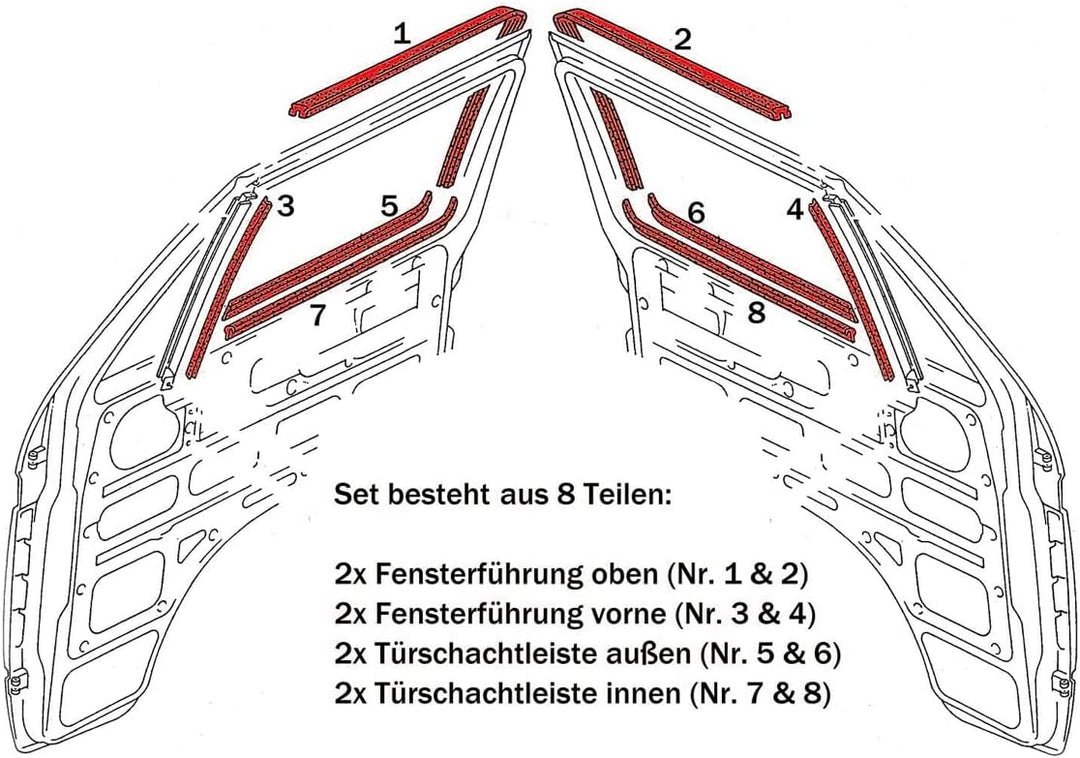 LST Fensterführung Fensterschachtdichtung Set 8 tlg beide Türen Transporter III