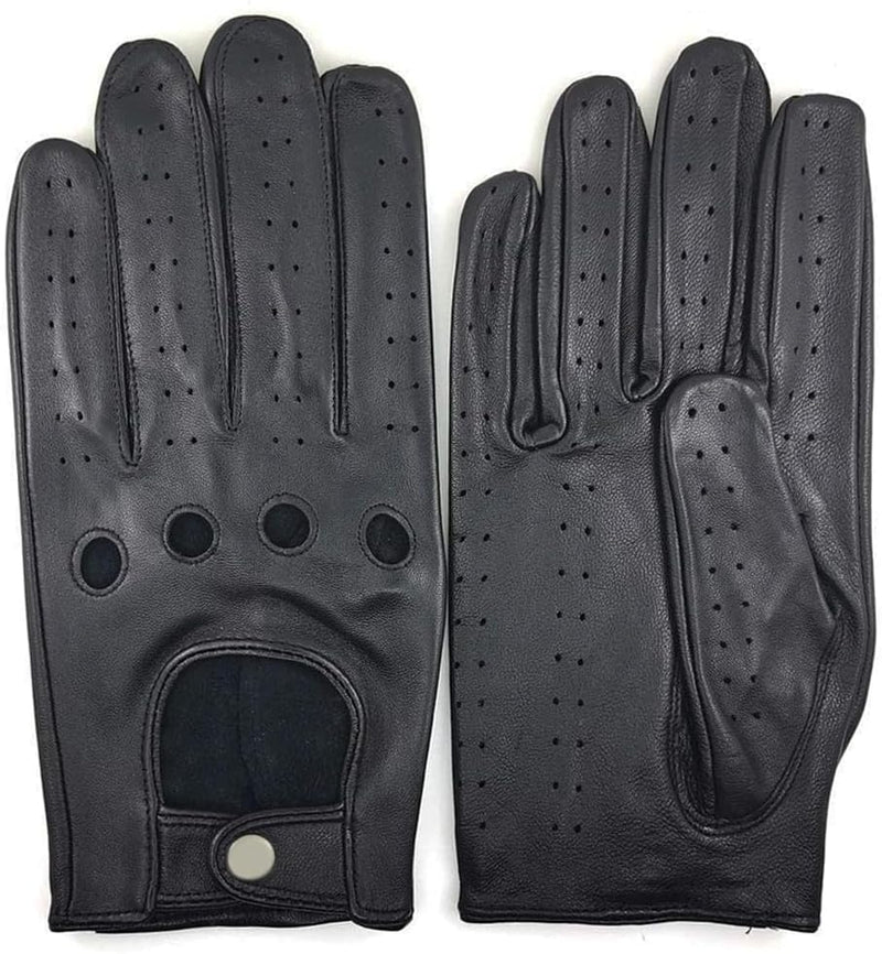 ZLUXURQ Herren Fahrerhandschuhe aus 100% Leder,Unliniert Lederhandschuhe Large(22.9-24.1cm) Schwarz-