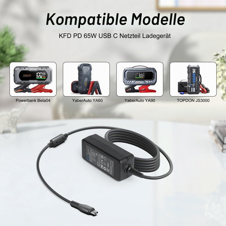 KFD PD 65W USB C Netzteil Ladegerät für TREKURE ‎DE-Beta07 Beta04, YaberAuto Starthilfe Powerbank YA