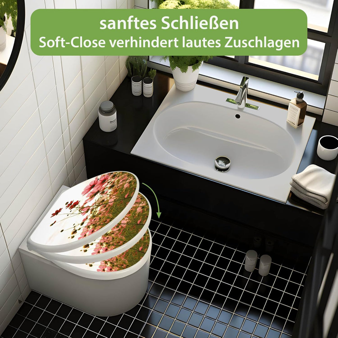 banjado Toilettendeckel mit Absenkautomatik 44,5x37cm - Soft Close Toilettensitz - WC Sitz mit Absen