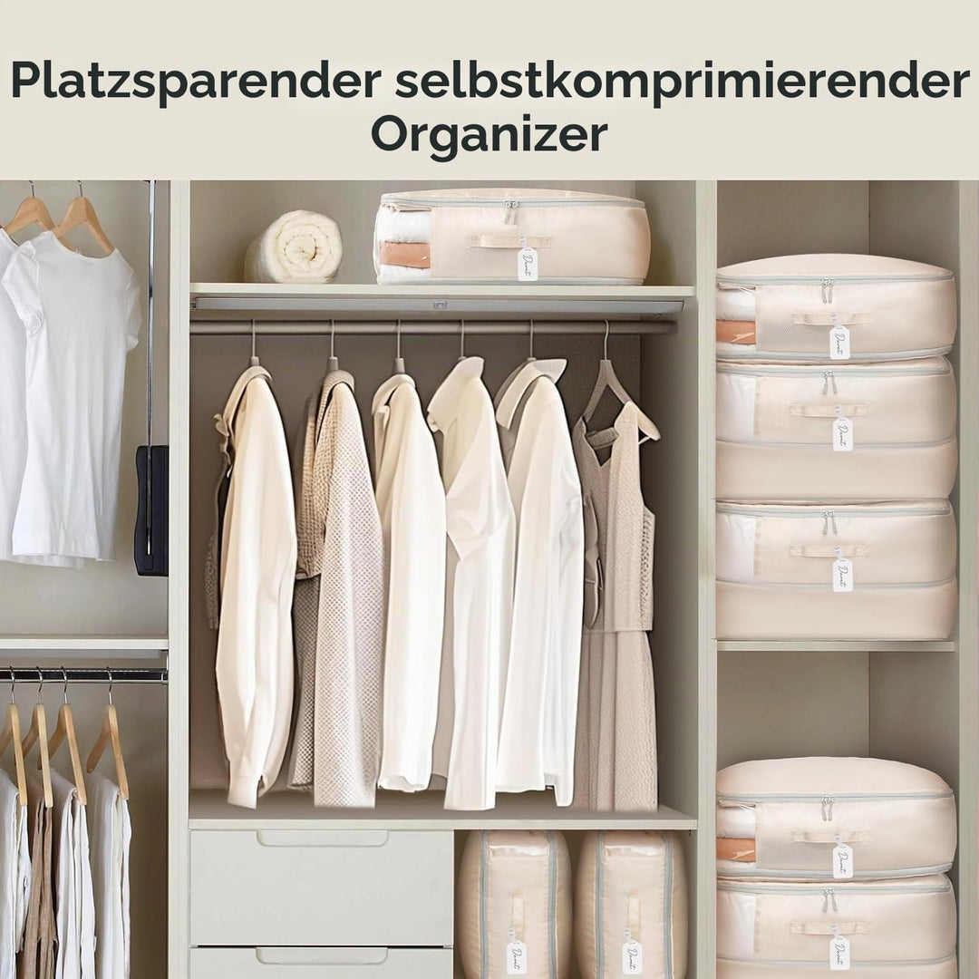 DIMJ Selbstkomprimierender Organizer - Bettwäsche Aufbewahrung 4 Stück Aufbewahrung Bettdecken Kompr