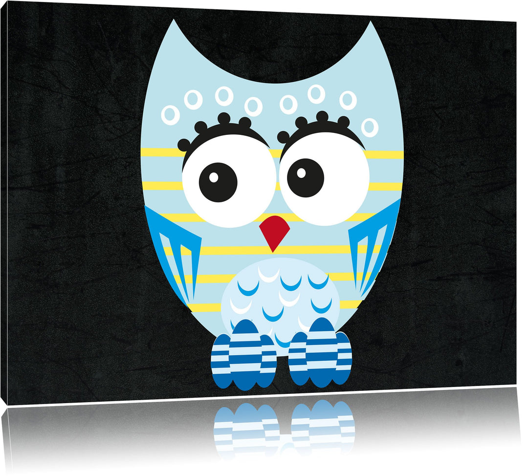Pixxprint Hübsche Blaue Eule als Leinwandbild/Grösse: 100x70 / Wandbild/Kunstdruck/fertig bespannt,