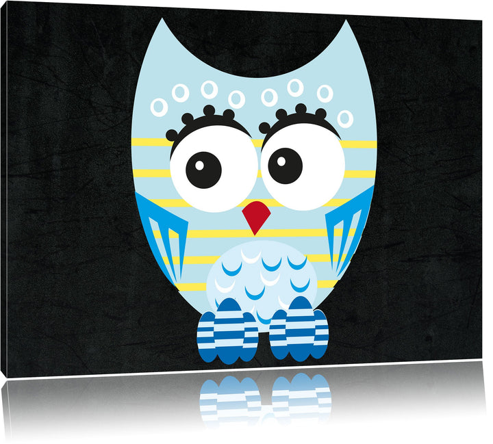 Pixxprint Hübsche Blaue Eule als Leinwandbild/Grösse: 100x70 / Wandbild/Kunstdruck/fertig bespannt,