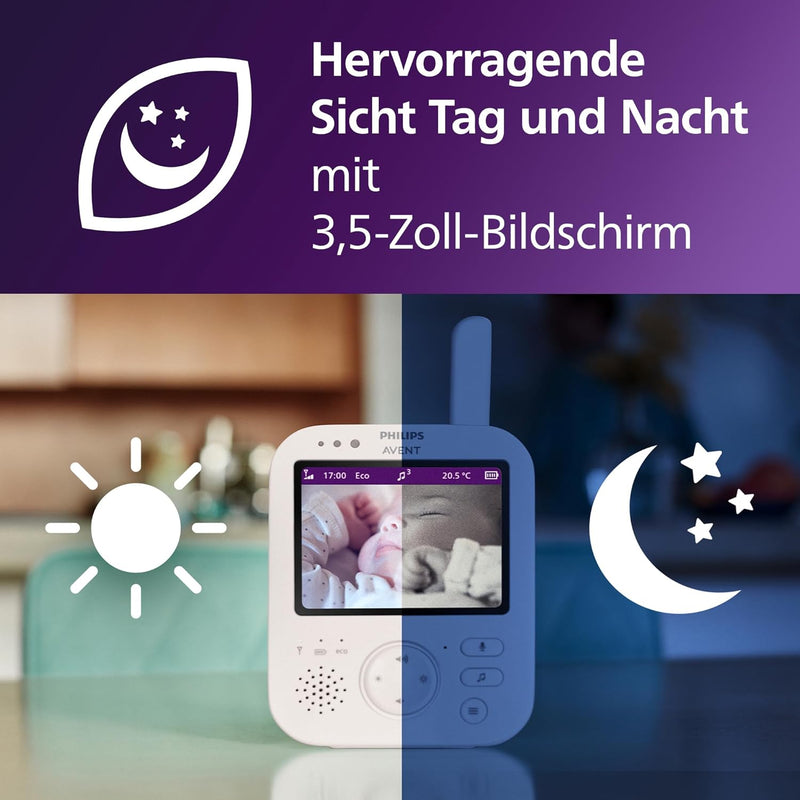 Philips Avent Babyphone mit Kamera Premium – sicheres Video Babyphone, 3,5 Zoll Bildschirm, 4-Fach Z