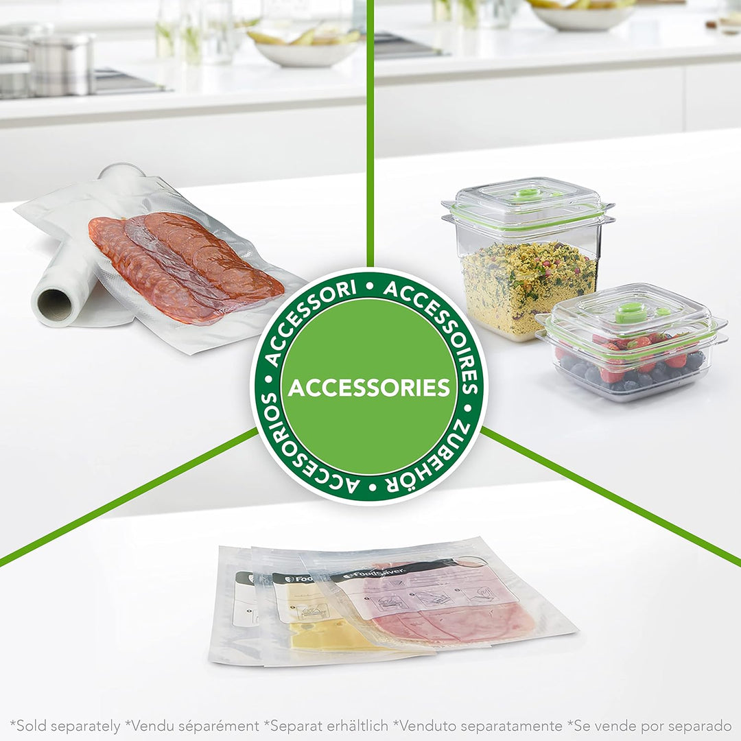 FoodSaver kompaktes Vakuumiergerät mit Handheld-Vakuumierer | 1 Rolle & 4 Beutel | Silber mit weisse
