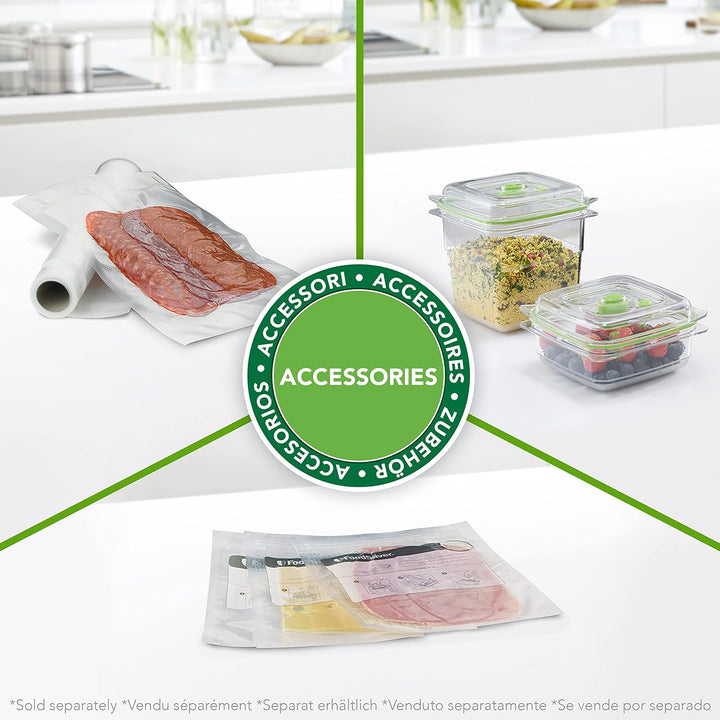 FoodSaver kompaktes Vakuumiergerät mit Handheld-Vakuumierer | 1 Rolle & 4 Beutel | Silber mit weisse