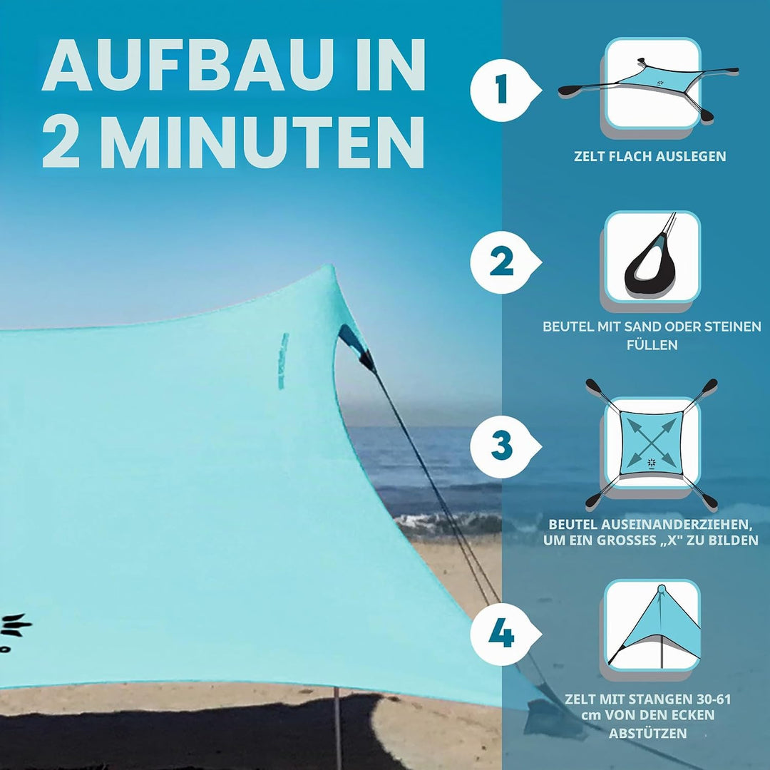 Neso Strandmuschel Gigante 2,5 m hoch 3,3 x 3,3 m | verstärkte Ecken und Kühlfach | Farbe: Wassergrü