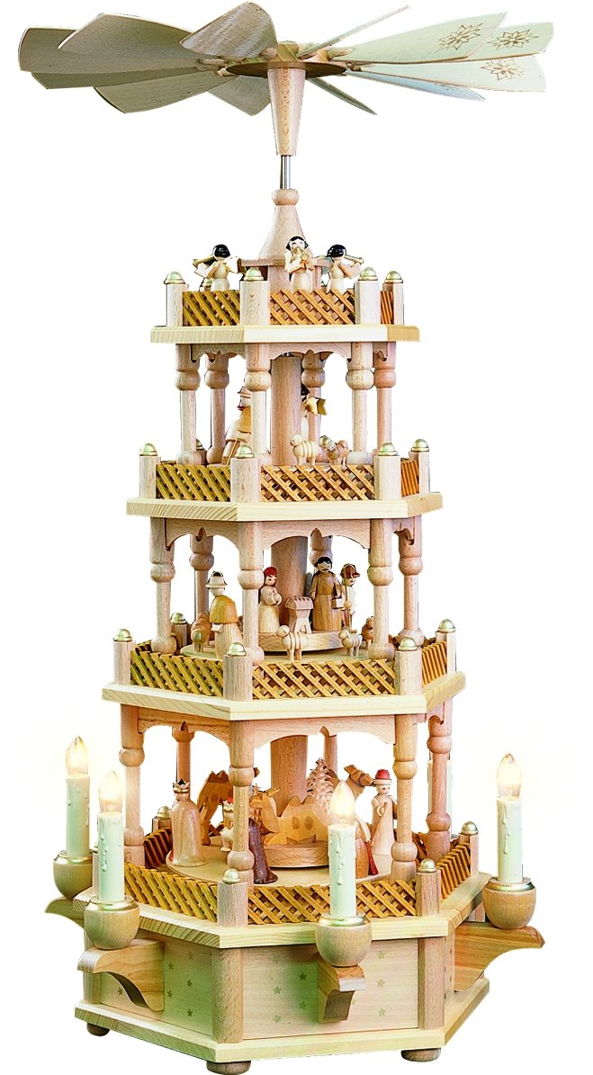 Weihnachtspyramide 4- stöckige Pyramide Christi Geburt natur - 59 cm - Original Erzgebirge - Richard