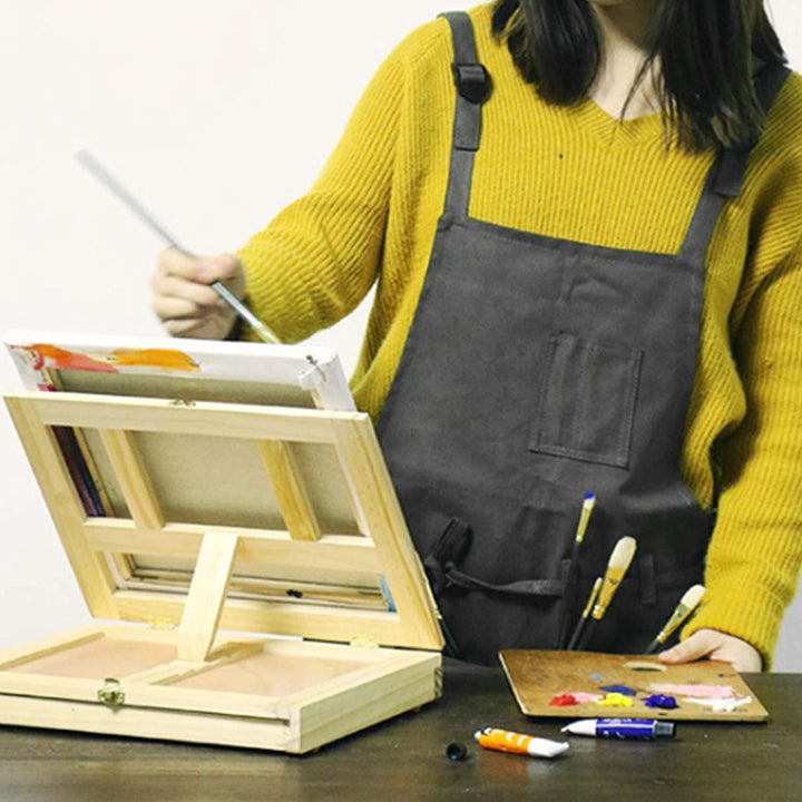 SH-RuiDu Verstellbare Latzschürze, Werkstatt-Werkzeug-Schürze mit gekreuzten Trägern und Werkzeugtas