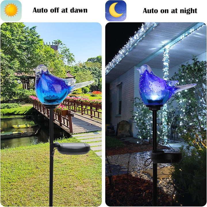 Afirst Solar Bluebird Gartenstecker – mundgeblasenes Glas Dekorative Garten Wegeleuchten Outdoor Was