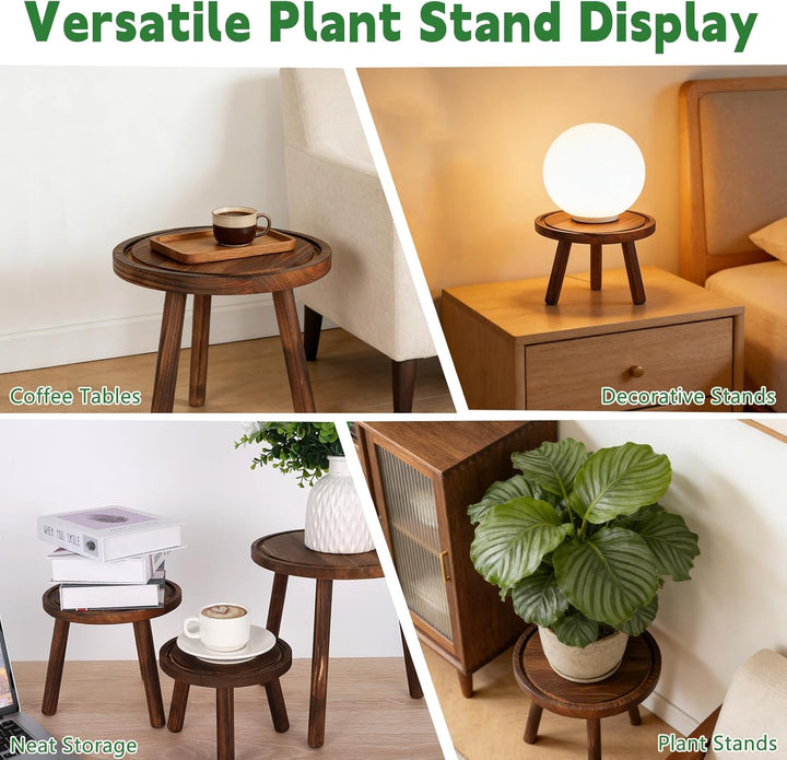 Rainmae Blumenständer 3er Set Ø28/23/20cm Pflanzenständer Pflanzenregal Holz Rund, Stabil & Dekorati