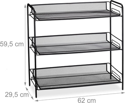 Relaxdays Schuhregal mit 3 Gitter-Ablagen, Schuhablage aus Stahl, für 9 Paar Schuhe, HxBxT: 59,5 x 6