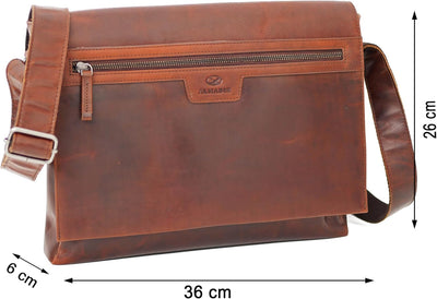 ALMADIH Leder Umhängetasche braun Vintage aus Rindsleder - Ledertasche mit gepolstertem Laptop Fach,